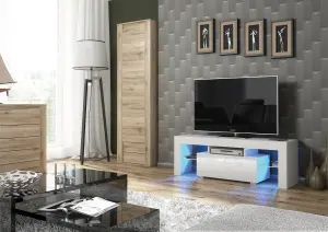 Floe TV Unit 130cm White with High Gloss Doors and LED Lighting - Creative Furniture