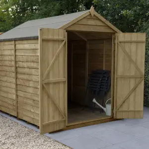 Forest Garden Overlap 8x6 ft Apex Wooden 2 door Shed with floor (Base included)