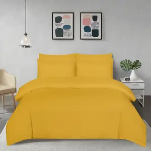 My Home Store Fridi Microfiber Reversible Duvet Cover Set Easy Care Non Iron Bedding Sets Ochre / Single Duvet Cover + 1 Standard Pillowcase