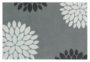 Recylon Grey Floral Heavy duty Mat, 75cm x 50cm