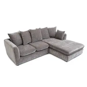 Lucas Water Repellent Velvet Chenille Right Facing Corner Sofa in Grey