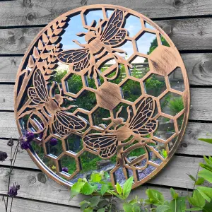 Honey Bees Round Tree of Life Style Outdoor Garden Copper Wall Mirror Great Memorial or Wedding Gift Decor