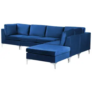 Sofa with Ottoman EVJA Navy Blue Velvet Left Hand