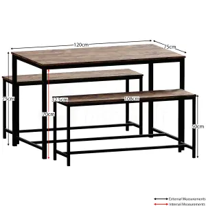 Vida Designs Brooklyn Dark Wood Industrial 4 Seater Dining Table & Bench Set