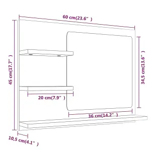 Berkfield Bathroom Mirror Smoked Oak 60x10.5x45 cm Engineered Wood