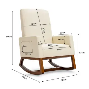 Costway Modern Rocking Chair Upholstered Fabric Leisure Armchair with Rubber Wood Base