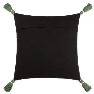 Wylder Midnight Jungle Velvet Tasseled Feather Rich Cushion