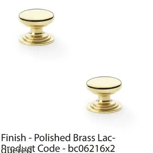 2 PACK - Stepped Round Door Knob Polished Brass 32mm Classic Kitchen Cabinet Pull Handle