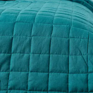 Homescapes Cotton Quilted Reversible Bedspread Teal & Blue, 150 x 200 cm