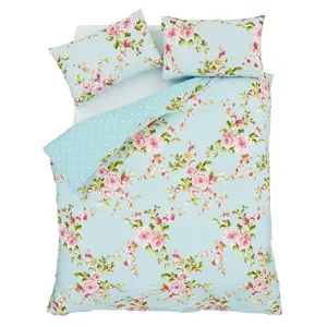 Canterbury Floral Reversible Double Duvet Cover Set with Pillowcases with Pillowcases Duck Egg / Single - 1 Standard Pillowcase