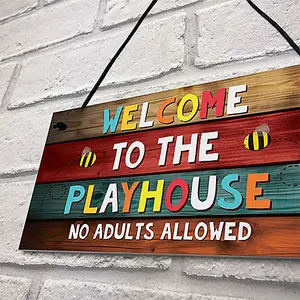 Red Ocean Welcome To The Playhouse Sign Hanging Garden Shed Summerhouse Sign Daughter Son Gifts