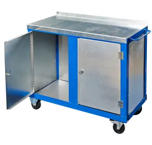 1000mm x 500mm x 840mm  galvanised steel top tool trolley with 2 cupboards and castors