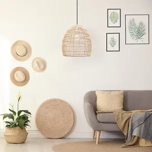 Traditional Vintage Spiral Cage Design Natural Brown Rattan Ceiling Lamp Shade