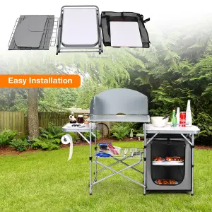 Costway Outdoor Camping Table with Storage Lightweight & Portable Grill Table