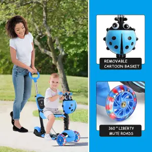 Children's Scooter with Removable Seat, Flashing LED Wheels, Height-Adjustable, aged 3 and over