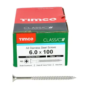 TIMCO Classic Multi-Purpose Countersunk A4 Stainless Steel Woodcrews - 6.0 x 100 (100pcs)