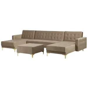 U-Shaped Sofa with Ottoman ABERDEEN Sand Beige Velvet Symmetrical