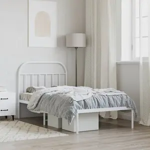 Berkfield Metal Bed Frame with Headboard White 100x190 cm