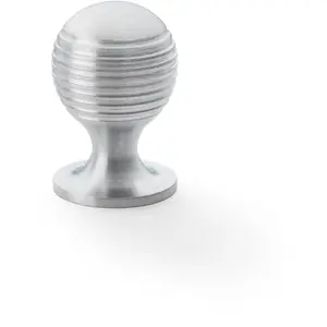 Reeded Ball Door Knob - 25mm Diameter Satin Chrome Lined Cupboard Pull Handle