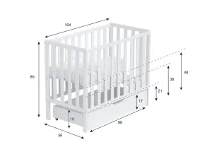 Paris space saver cot 100x50cm with drawer & Aloe Vera Quilted mattress