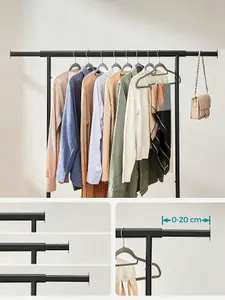 SONGMICS Clothes Rack On Wheels, Heavy Duty Clothes Rail, With Extendable Hanging Rail, 90 Kg Load Capacity, Black