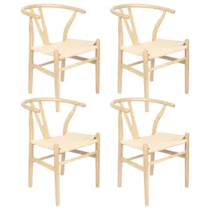 Nicholas Winter White Oak Wooden Wishbone Dining Chairs - Natural/Natural - Set of 4