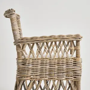 High Back Armchair Grey Removable Cushion Seat with a Classic Rattan Weave Frame