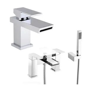 Nes Home Neath Waterfall Basin Mono Tap & Bath Shower Mixer Tap Chrome