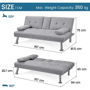 Yaheetech Light Grey Fabric Upholstered Convertible Futon Sofa Bed for Small Space