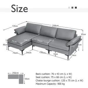 Costway Modern 3-Seater Sofa Couch Sofa Furniture L-Shaped Modular Sofa Set