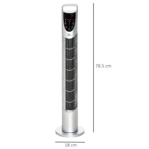 HOMCOM 78.5cm Oscillation Tower Fan with Remote Control 40W 3-Speed Wind Silver