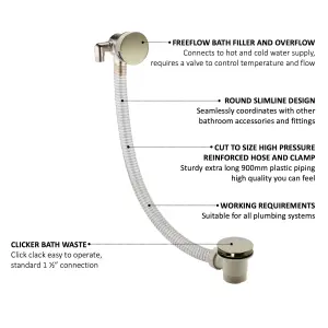 ENKI Freeflow English Gold Round Clicker Bath Filler with Overflow & Waste Slimline