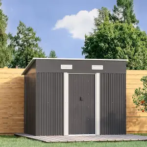 8 x 4 ft Pent Metal Garden Shed Outdoor Storage Tool Shed with Lockable Door and Base Frame, Charcoal Black