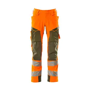 Mascot Accelerate Safe Trousers with Kneepad Pockets - Hi-Vis Orange/Moss Green   (38.5) (Leg Length - Long)