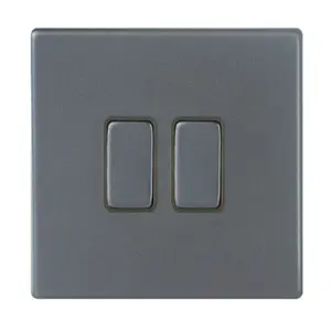 Hamilton G2 10A 2 Gang 2 Way Light Switch - Anthracite Grey with Grey Inserts