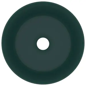 Berkfield Luxury Wash Basin Round Matt Dark Green 40x15 cm Ceramic