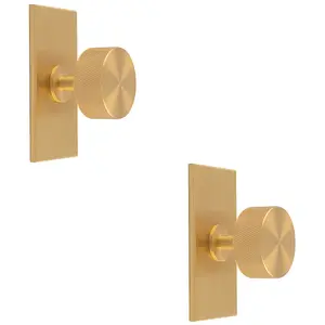 2 PACK - Knurled Radio Cabinet Door Knob & Matching Backplate - Satin Brass 76 x 40mm