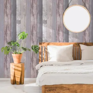 GoodHome Otau Grey Wood effect Smooth Wallpaper