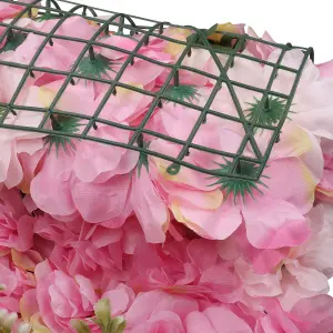 Artificial Flower Wall Backdrop Panel, 60cm x 40cm, Rose Pink with Leaves