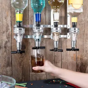 4-Bottle Wall-Mounted Bar Butler Liquor Dispenser with Optic Shot Measurers