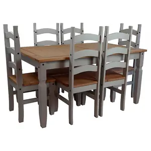 Mercers Furniture Corona Grey Wax 5'0" Dining Table & 4 Chairs Solid Pine Dining Set with Mexican Styling