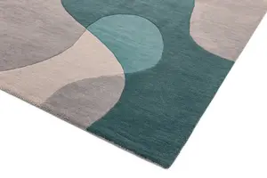 Teal Wool Handmade Modern Easy to Clean Abstract Dining Room Bedroom And Living Room Rug-120cm X 170cm