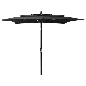 Berkfield 3-Tier Parasol with Aluminium Pole Black 2.5x2.5 m