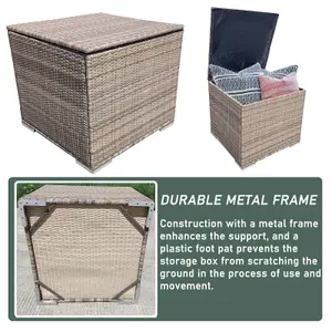 Rattan Garden Storage Box, Waterproof Deck Box with Lid, 333L Storage Basket Box, Gas Pressure Spring - Natural