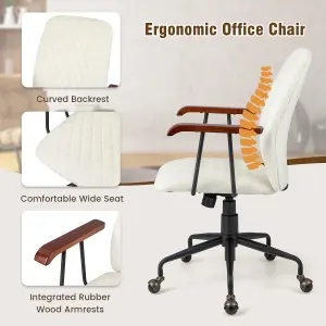 Costway Velvet Leisure Chair Adjustable Swivel Home Office Chair Rolling Computer Chair Beige