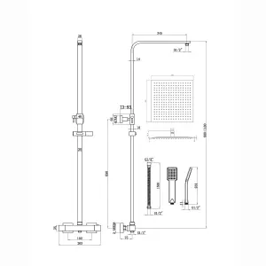 ENKI, ENZO, SH0611, Matt Black Shower Set Thermostatic Mixer Shower Thermostatic with 300mm Ultra Slim Overhead Rain Shower