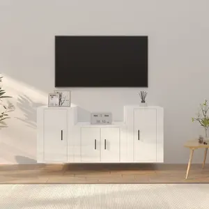 Berkfield 3 Piece TV Cabinet Set High Gloss White Engineered Wood