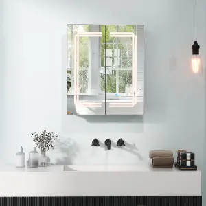 COSTWAY 60 x 70 cm Bathroom Medicine Cabinet w/ Mirror LED Lighted Bathroom Mirror Cabinet