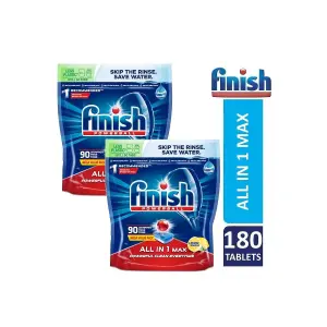 180 x Finish Powerball Supercharged All in 1 Max Lemon Dishwasher Tablets