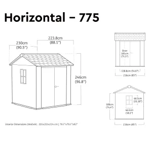 Keter Newton Plus Horizontal 7x7.5 ft Apex Grey Plastic 2 door Shed with floor & 2 windows (Base included)